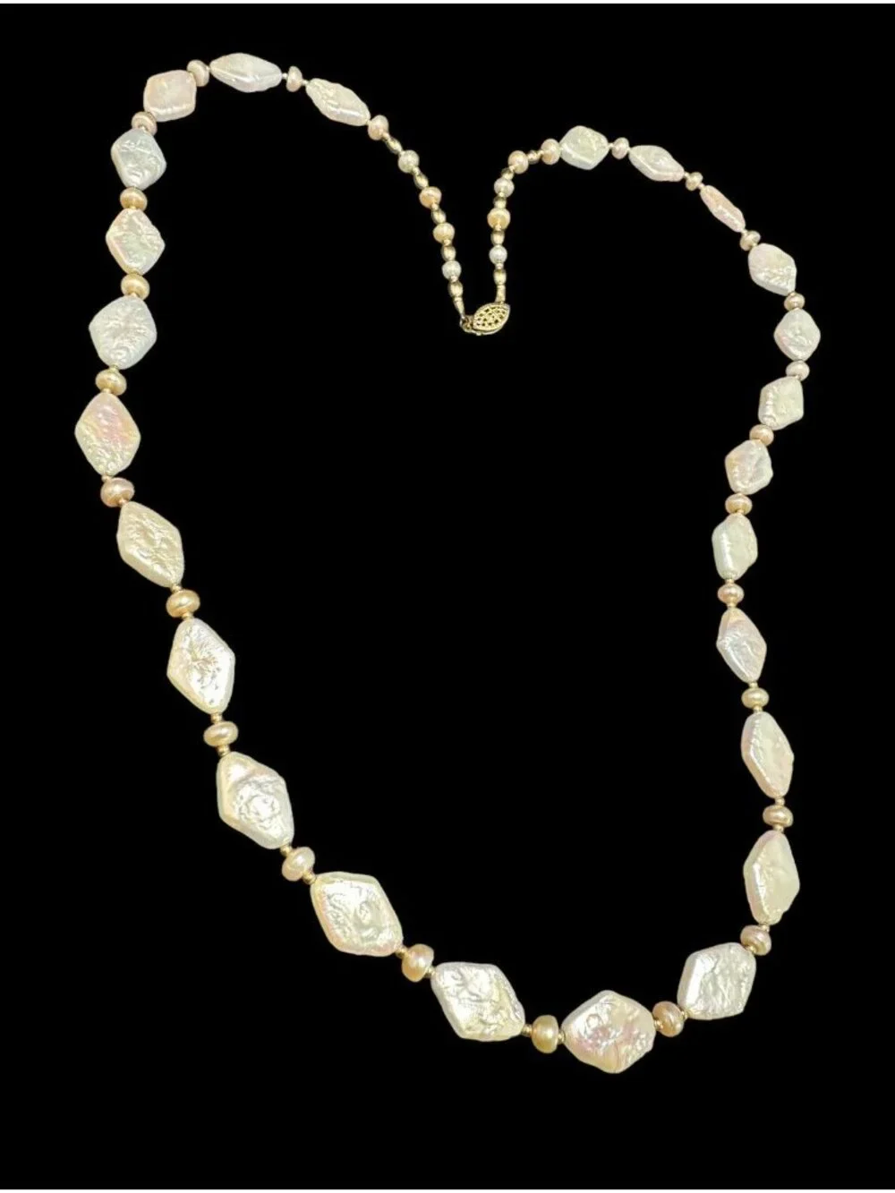 Necklace Geometric Freshwater Pearl 14k Gold Filled Vintage Filigree Clasp 28 in